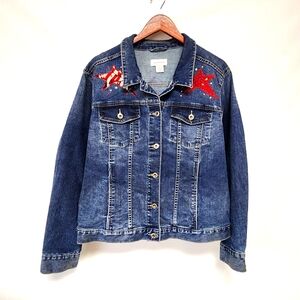 Upcycled Liz Claiborne Denim Jean Jacket Patriotic Stars ‎ XXL